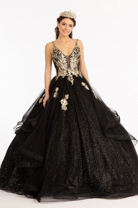 formal dresses for winter galas with fur collars --Glitter V-Neck Ball Gown by Elizabeth K GL3021 formal dresses for winter galas with fur collars --Glitter V-Neck Ball Gown by Elizabeth K GL3021