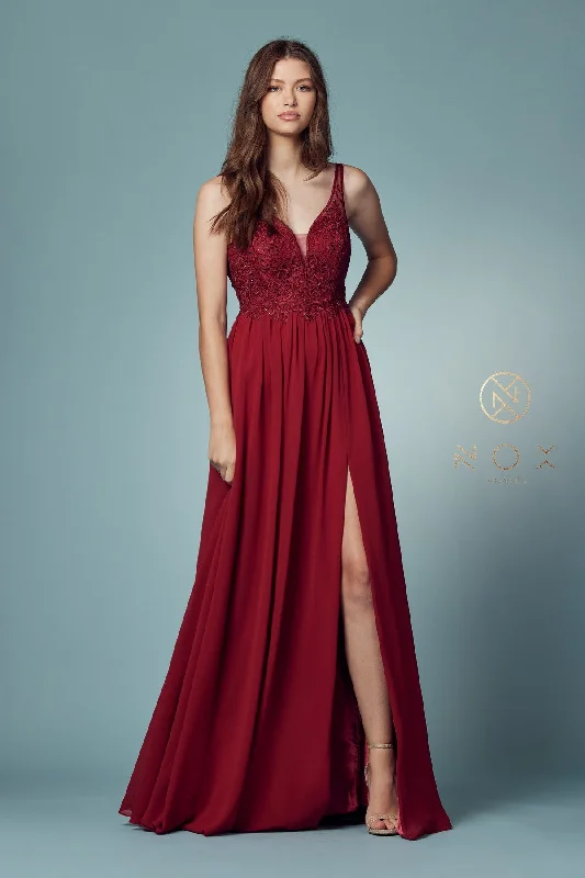 bridesmaid dresses with satin belts for waist accentuation --Embroidered Bodice A-line Gown by Nox Anabel Y299 bridesmaid dresses with satin belts for waist accentuation --Embroidered Bodice A-line Gown by Nox Anabel Y299