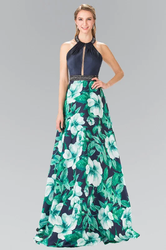 Wedding guest dresses for vintage-inspired ceremonies -Long Floral Print Halter Dress by Elizabeth K GL2302 Wedding guest dresses for vintage-inspired ceremonies -Long Floral Print Halter Dress by Elizabeth K GL2302