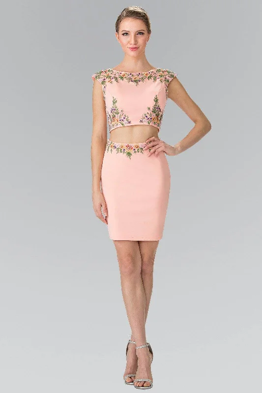 Graduation dresses with a tie waist for adjustable comfort -Short Two-Piece Dress with Floral Embroidery by Elizabeth K GS1439 Graduation dresses with a tie waist for adjustable comfort -Short Two-Piece Dress with Floral Embroidery by Elizabeth K GS1439