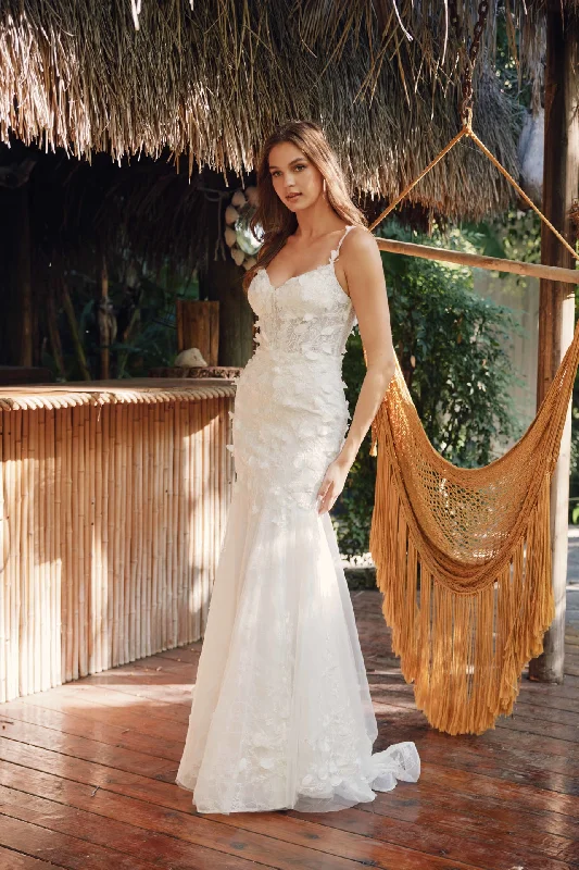 cocktail dresses with high necklines for modest occasions --3D Floral Sleeveless Bridal Mermaid Dress by Juliet JT2475UW cocktail dresses with high necklines for modest occasions --3D Floral Sleeveless Bridal Mermaid Dress by Juliet JT2475UW