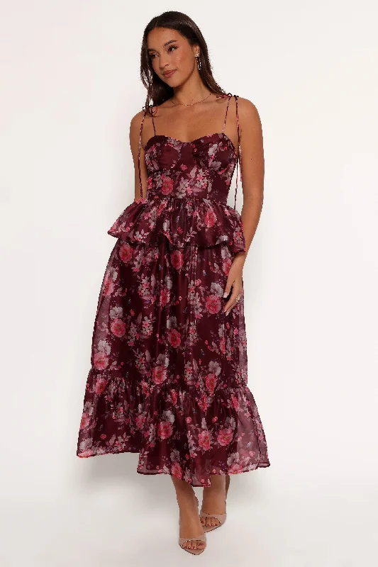 cocktail dresses with satin sashes for waist accentuation --Mazy Midi Dress - Purple/Magenta cocktail dresses with satin sashes for waist accentuation --Mazy Midi Dress - Purple/Magenta