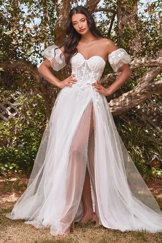 formal dresses with floral embroidery for spring occasions --White 3D Floral Gown by Cinderella Divine CB080W formal dresses with floral embroidery for spring occasions --White 3D Floral Gown by Cinderella Divine CB080W