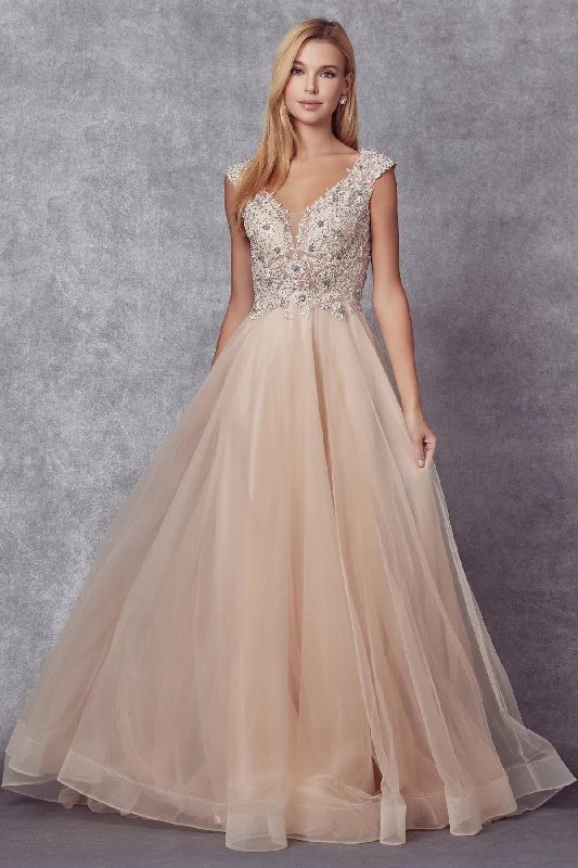 formal dresses with off-shoulder sleeves for summer events --Embroidered Cap Sleeve Tulle Gown by Juliet 684 formal dresses with off-shoulder sleeves for summer events --Embroidered Cap Sleeve Tulle Gown by Juliet 684