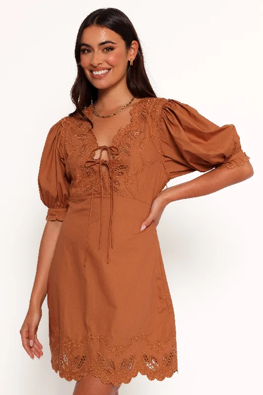 Spring dresses with a pencil silhouette for a sleek look -Rhodes Mini Dress - Brown