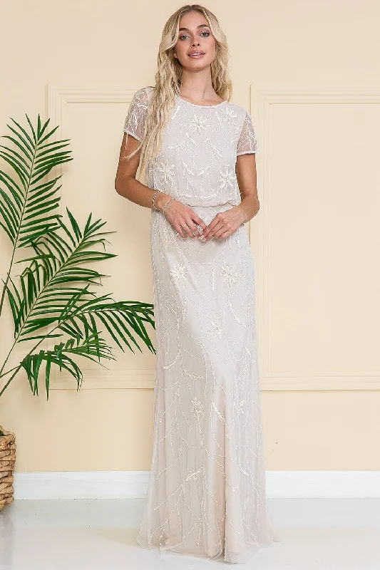 Summer wedding guest dresses in vibrant hues -Embellished Short Sleeve Gown by Amelia Couture IN004 Summer wedding guest dresses in vibrant hues -Embellished Short Sleeve Gown by Amelia Couture IN004