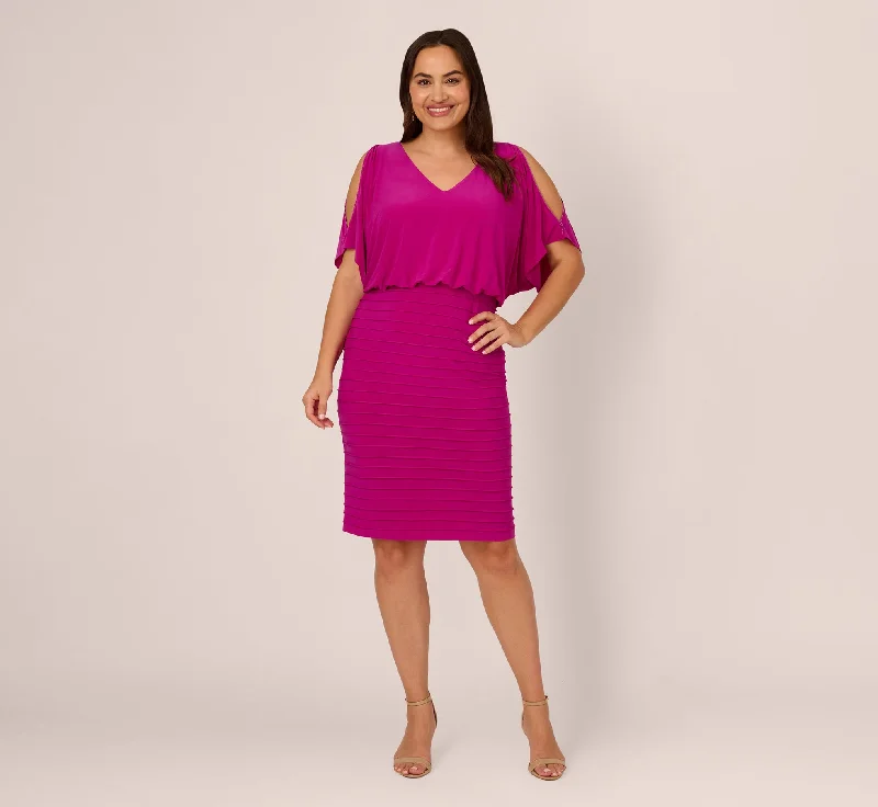 Spring dresses for outdoor weddings with breathable fabrics -Plus Size Blouson Pintucked Dress With Cold Shoulder Sleeves In Hot Magenta Spring dresses for outdoor weddings with breathable fabrics -Plus Size Blouson Pintucked Dress With Cold Shoulder Sleeves In Hot Magenta