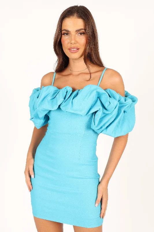Satin mini party dresses for clubbing -Sia Ruffle Mini Dress - Aqua