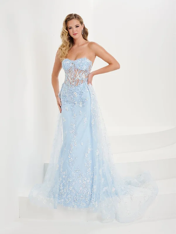 cocktail dresses with satin bows for elegant touch --Fitted Floral Glitter Strapless Gown by Tiffany Designs 16107 cocktail dresses with satin bows for elegant touch --Fitted Floral Glitter Strapless Gown by Tiffany Designs 16107
