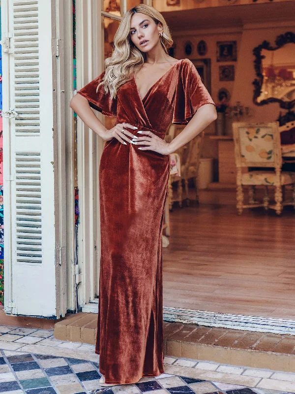 plus size formal dresses with ruching and flare skirts --Elegant Double V Neck Velvet Wholesale Party Dresses for Women plus size formal dresses with ruching and flare skirts --Elegant Double V Neck Velvet Wholesale Party Dresses for Women