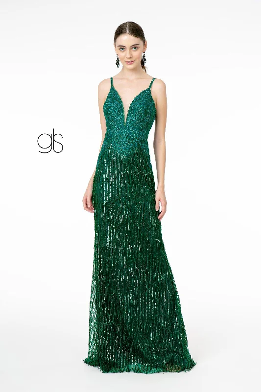cocktail dresses with puffed sleeves for vintage flair --Sequin Fringed V-Neck Mermaid Dress by Elizabeth K GL1824 cocktail dresses with puffed sleeves for vintage flair --Sequin Fringed V-Neck Mermaid Dress by Elizabeth K GL1824