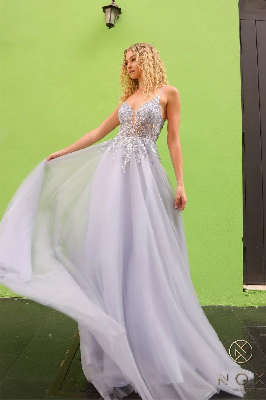 cocktail dresses with spaghetti straps for minimalist look --Lace Applique Sleeveless Tulle Gown by Nox Anabel Q1391 cocktail dresses with spaghetti straps for minimalist look --Lace Applique Sleeveless Tulle Gown by Nox Anabel Q1391