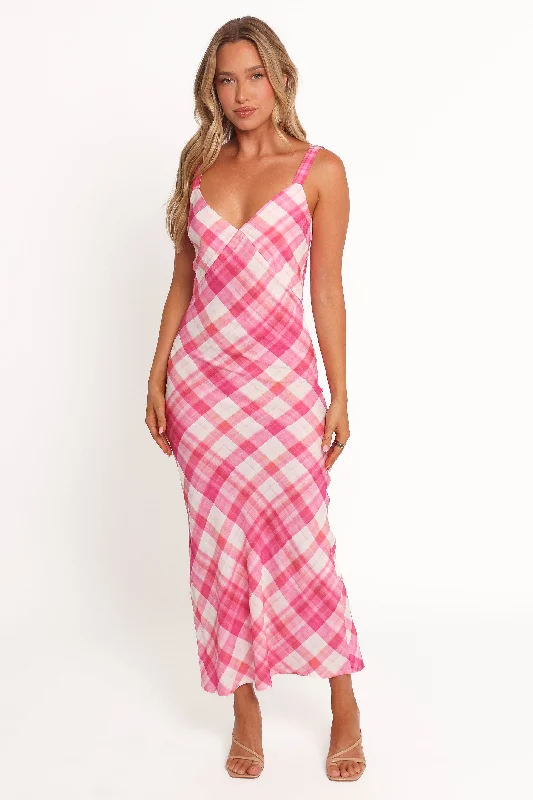 Glitter party dresses for a glamorous evening -Morghan Midi Dress - Pink Check