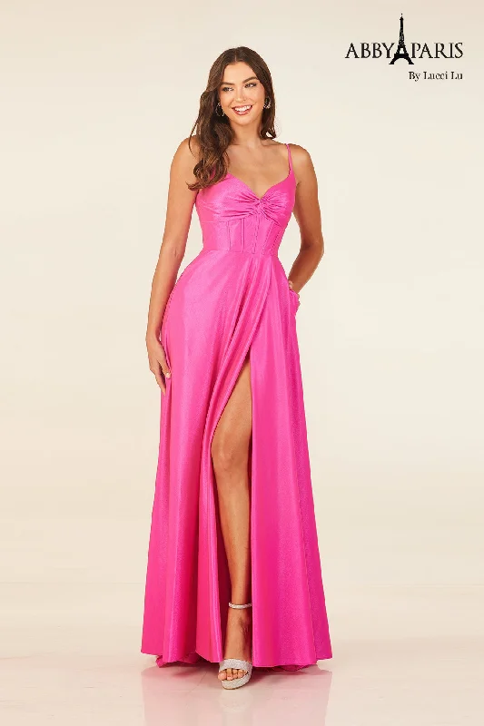cocktail dresses with asymmetrical hemlines for unique style --Sleeveless A-line Slit Gown by Abby Paris 90309 cocktail dresses with asymmetrical hemlines for unique style --Sleeveless A-line Slit Gown by Abby Paris 90309