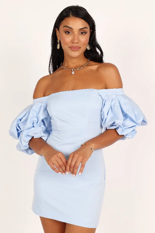Graduation dresses for petite frames with flattering cuts -Fern Puff Sleeve Mini Dress - Icy Blue Graduation dresses for petite frames with flattering cuts -Fern Puff Sleeve Mini Dress - Icy Blue