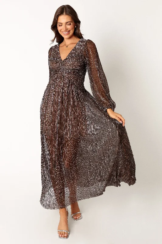 cocktail dresses with spaghetti straps for minimalist look --Lustre Long Sleeve Midi Dress - Bronze cocktail dresses with spaghetti straps for minimalist look --Lustre Long Sleeve Midi Dress - Bronze