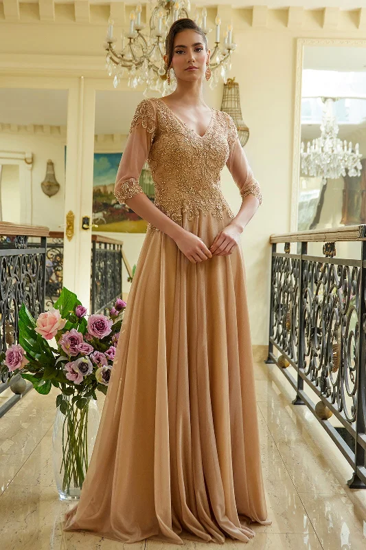 Wedding guest dresses for a modern and sleek look -Applique 3/4 Sleeve A-line Gown by Elizabeth K GL3572 Wedding guest dresses for a modern and sleek look -Applique 3/4 Sleeve A-line Gown by Elizabeth K GL3572