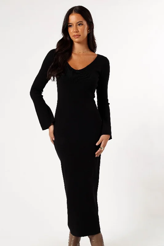 Spring dresses with a midi length for a balanced look -Lina Long Sleeve Midi Dress - Black