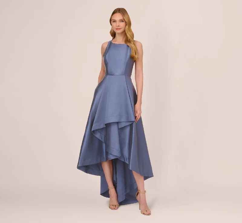 formal dresses with lace sleeves for classic elegance --High Low Mikado Gown With Asymmetrical Detail In Blue Frost formal dresses with lace sleeves for classic elegance --High Low Mikado Gown With Asymmetrical Detail In Blue Frost
