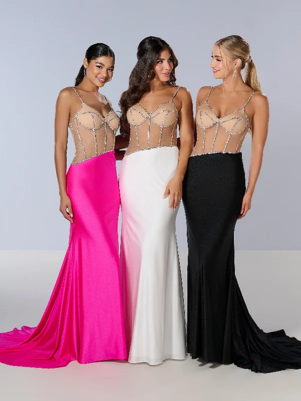 formal dresses for tall women with high slits --Beaded Fitted Sheer Corset Gown by Tiffany Designs 16191 formal dresses for tall women with high slits --Beaded Fitted Sheer Corset Gown by Tiffany Designs 16191