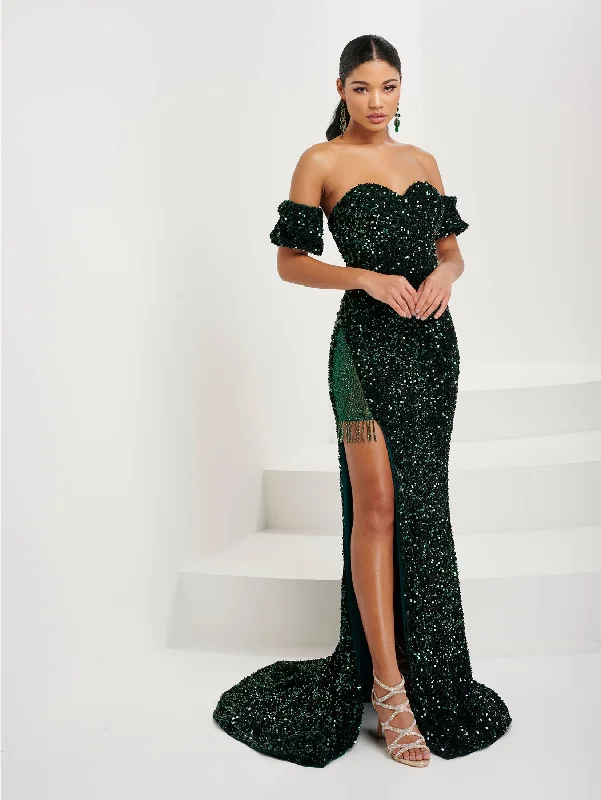 cocktail dresses with lace trims for delicate accents --Fitted Sequin Fringe Slit Gown by Tiffany Designs 16087 cocktail dresses with lace trims for delicate accents --Fitted Sequin Fringe Slit Gown by Tiffany Designs 16087