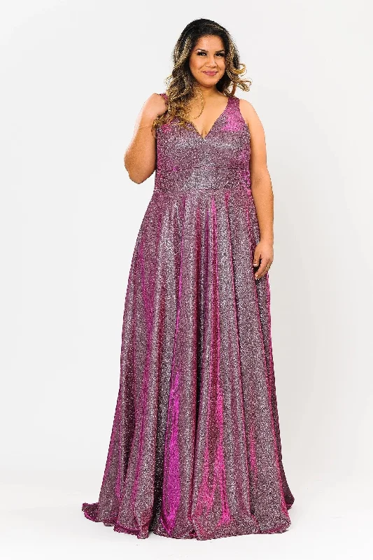 How to choose wedding guest dresses for a religious ceremony -Plus Size Long Metallic Glitter V-Neck Dress by Poly USA W1036 How to choose wedding guest dresses for a religious ceremony -Plus Size Long Metallic Glitter V-Neck Dress by Poly USA W1036