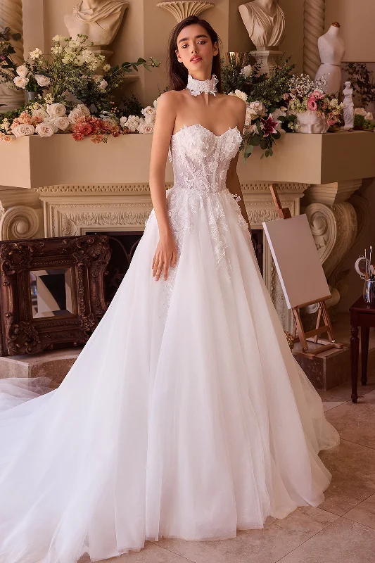 cocktail dresses with mesh sleeves for subtle coverage --Applique Strapless Tulle Bridal Gown by Ladivine WL041 cocktail dresses with mesh sleeves for subtle coverage --Applique Strapless Tulle Bridal Gown by Ladivine WL041