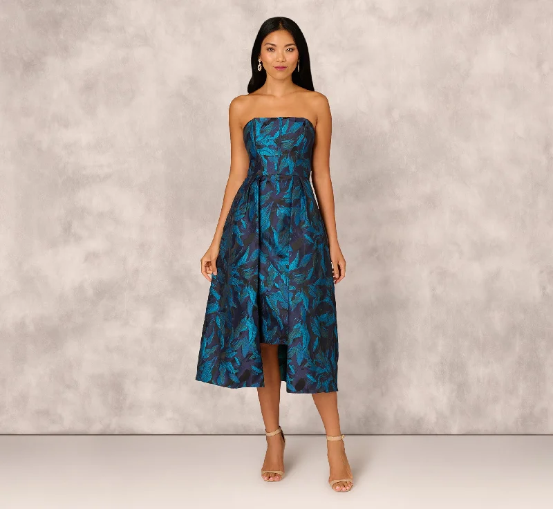Wedding guest dresses that flatter every body shape -Floral Jacquard Midi Dress In Blue Black Multi Wedding guest dresses that flatter every body shape -Floral Jacquard Midi Dress In Blue Black Multi