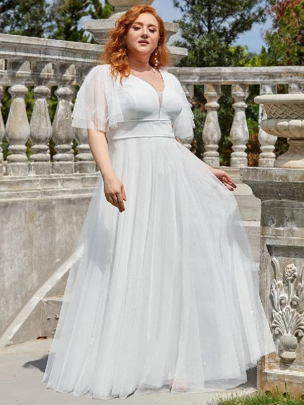 Simple but stylish dresses for cocktail parties -Plus Size Wholesale Tulle Evening Dress with Deep V Neck Simple but stylish dresses for cocktail parties -Plus Size Wholesale Tulle Evening Dress with Deep V Neck