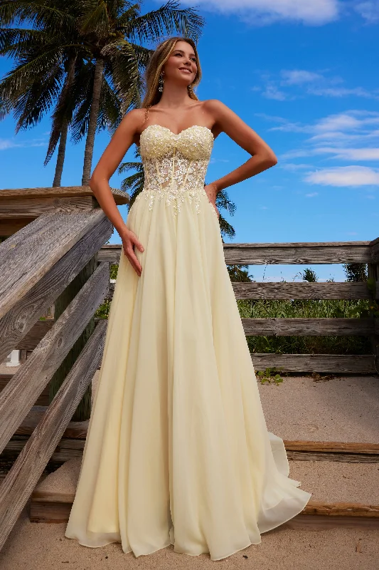 cocktail dresses with mesh sleeves for subtle coverage --Chiffon Strapless A-line Gown by Nox Anabel C1617 cocktail dresses with mesh sleeves for subtle coverage --Chiffon Strapless A-line Gown by Nox Anabel C1617