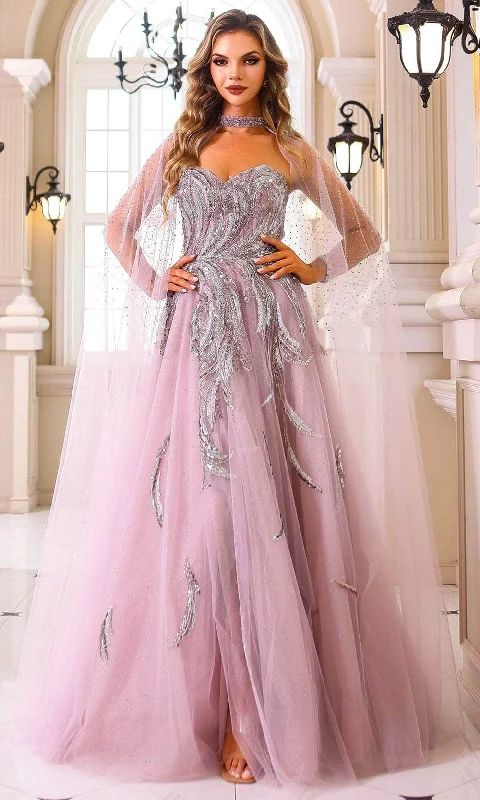 Terani Couture 251M4410 - Strapless Sweetheart Evening Gown with Cape