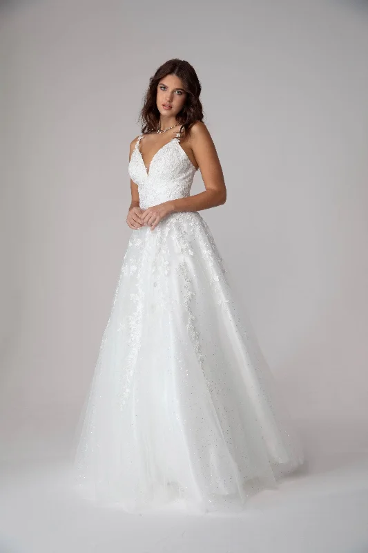 cocktail dresses with embroidered sleeves for elegance --Applique Sleeveless A-line Gown by Eureka 9858