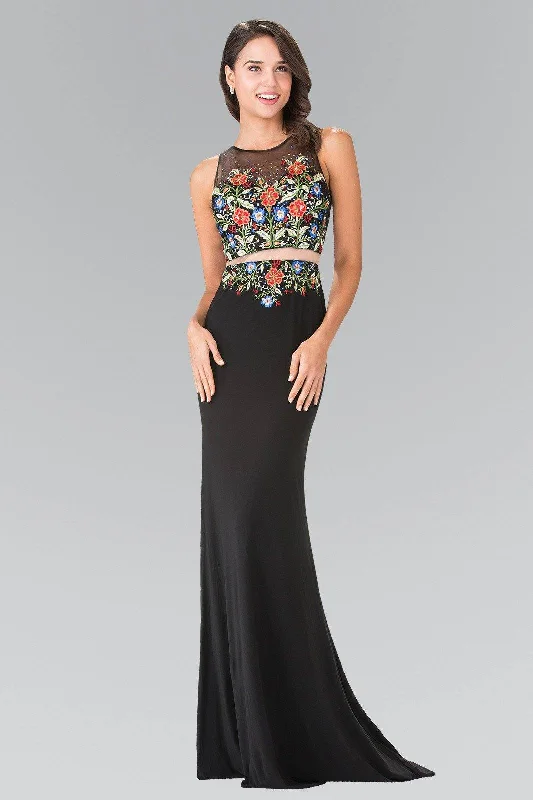 cocktail dresses with puffed sleeves for vintage flair --Black Mock Two-Piece Floral Embroidered Dress by Elizabeth K GL2241 cocktail dresses with puffed sleeves for vintage flair --Black Mock Two-Piece Floral Embroidered Dress by Elizabeth K GL2241