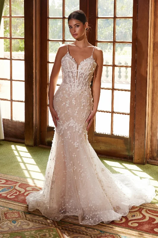 cocktail dresses with open backs for summer parties --3D Floral Mermaid Bridal Gown by Nox Anabel JE1023L