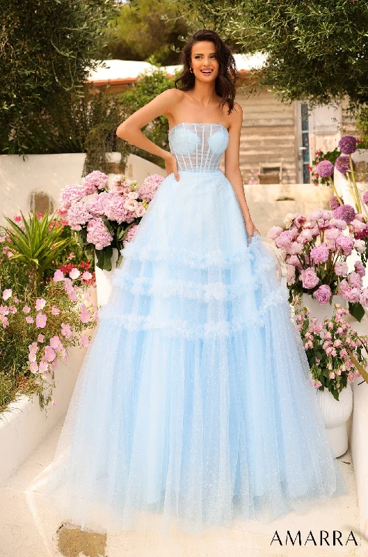 formal dresses for winter galas with fur collars --Strapless Corset A-line Flounced Gown by Amarra 88794 formal dresses for winter galas with fur collars --Strapless Corset A-line Flounced Gown by Amarra 88794