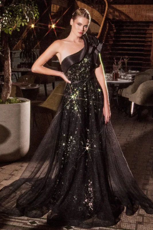 formal dresses with built-in shapewear for smooth figure --Glitter One Shoulder A-line Gown by Ladivine CB157 formal dresses with built-in shapewear for smooth figure --Glitter One Shoulder A-line Gown by Ladivine CB157