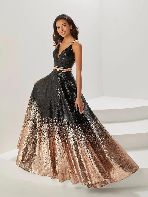 cocktail dresses with asymmetrical hemlines for unique style --Ombre Sequin Sleeveless A-line Gown by Tiffany Designs 16941