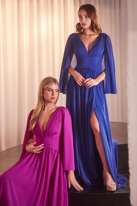 bridesmaid dresses with mesh panels for modern look --Chiffon Capelet A-line Gown by Ladivine CH028 bridesmaid dresses with mesh panels for modern look --Chiffon Capelet A-line Gown by Ladivine CH028
