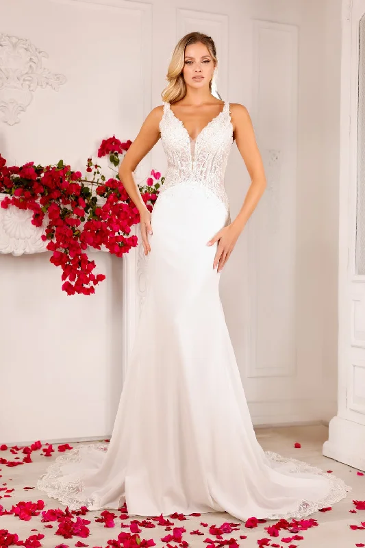 High-neck wedding guest dresses for conservative events -Lace Satin Sleeveless Bridal Gown by Abby Lane 97126 High-neck wedding guest dresses for conservative events -Lace Satin Sleeveless Bridal Gown by Abby Lane 97126