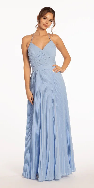 formal dresses in pastel colors for springtime events --Pleated Chiffon Lace Up Back Dress