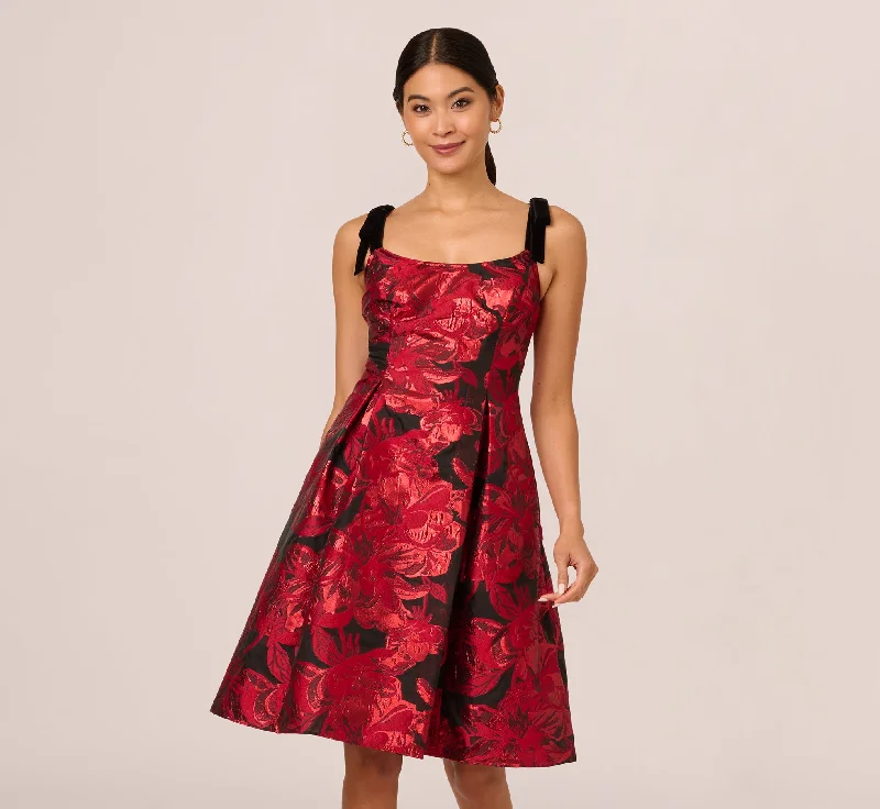 Off-the-shoulder spring dresses for a chic look -Bow Jacquard Short Dress In Black Red Off-the-shoulder spring dresses for a chic look -Bow Jacquard Short Dress In Black Red