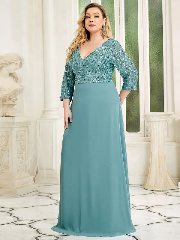 Short casual dresses for informal gatherings -Sexy V Neck Pretty A-Line Sequin Wholesale Evening Dresses With 3/4 Sleeve Short casual dresses for informal gatherings -Sexy V Neck Pretty A-Line Sequin Wholesale Evening Dresses With 3/4 Sleeve