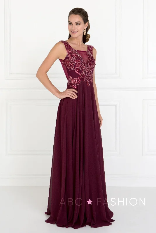 cocktail dresses with wrap style for adjustable fit --Long Dress with Beaded Illusion Bodice by Elizabeth K GL1566 cocktail dresses with wrap style for adjustable fit --Long Dress with Beaded Illusion Bodice by Elizabeth K GL1566