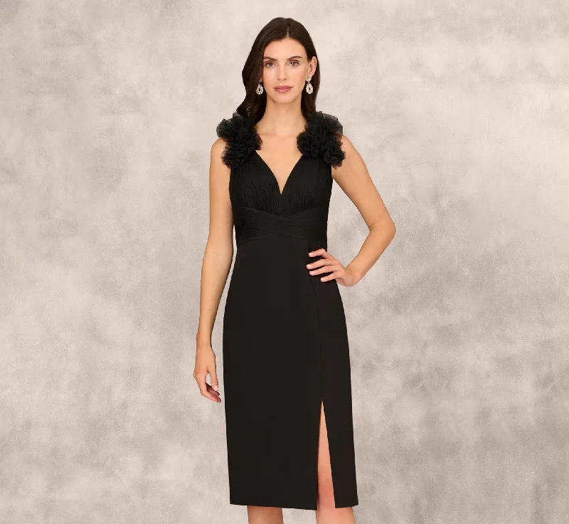 Wedding guest dresses for evening galas with a formal touch -Sleeveless Sheath Dress With Ruffle Accents In Black Wedding guest dresses for evening galas with a formal touch -Sleeveless Sheath Dress With Ruffle Accents In Black