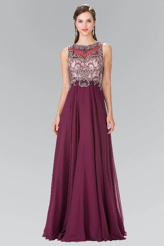 cocktail dresses with mesh necklines for modern appeal --Long Beaded Illusion Dress with Open Back by Elizabeth K GL2273 cocktail dresses with mesh necklines for modern appeal --Long Beaded Illusion Dress with Open Back by Elizabeth K GL2273