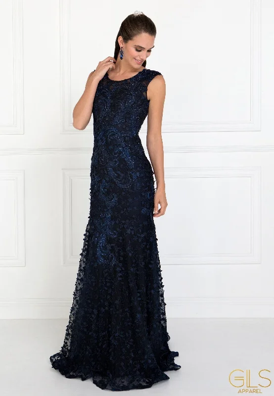 Wedding guest dresses with sleek silhouettes for a minimalist look -Long Dress with Embroidered Petals by Elizabeth K GL1529 Wedding guest dresses with sleek silhouettes for a minimalist look -Long Dress with Embroidered Petals by Elizabeth K GL1529