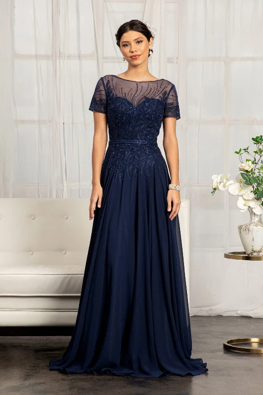 Wedding guest dresses that fit in a casual setting -Embroidered Short Sleeve Gown by Elizabeth K GL3067 Wedding guest dresses that fit in a casual setting -Embroidered Short Sleeve Gown by Elizabeth K GL3067
