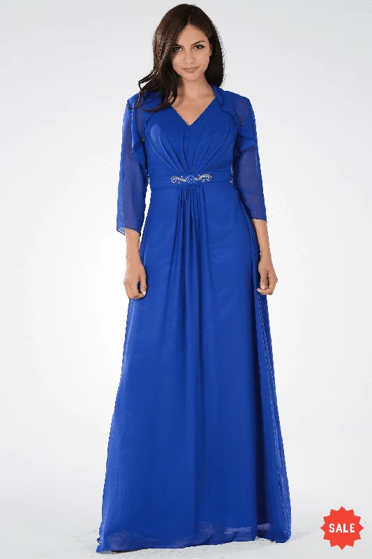 Elegant wedding guest dresses for a country club wedding -Long V-Neck Dress with Bolero Jacket by Poly USA 7770 Elegant wedding guest dresses for a country club wedding -Long V-Neck Dress with Bolero Jacket by Poly USA 7770