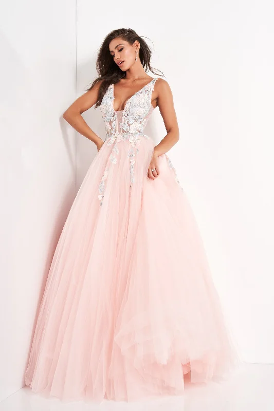 formal dresses with asymmetrical hemlines for trendy looks --Floral Applique Sleeveless A-line Gown by Jovani 11092 formal dresses with asymmetrical hemlines for trendy looks --Floral Applique Sleeveless A-line Gown by Jovani 11092