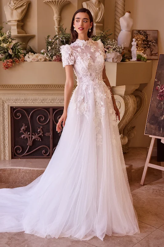 Long sleeve wedding guest dresses for cooler weather -Short Sleeve Strapless Bridal Gown by Ladivine WL040 Long sleeve wedding guest dresses for cooler weather -Short Sleeve Strapless Bridal Gown by Ladivine WL040